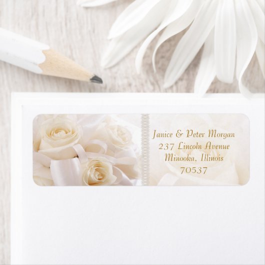 Romantische witte crème rozen Retouradreslabel Etiket (Insitu)