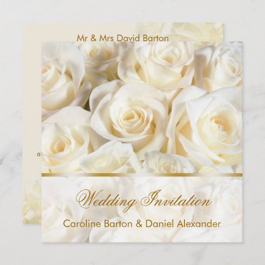 Romantische witte-crème rozen Trouw Uitnodiging (Voorkant / Achterkant)