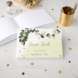 romantische witte en goudbloemen groener gastenboek