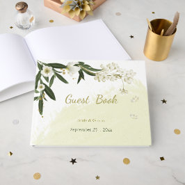 romantische witte en goudbloemen groener gastenboek