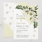 Romantische witte en gouden bloemen verjaardag kaart (Voorkant / Achterkant)