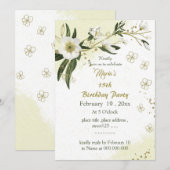 Romantische witte en gouden bloemen verjaardag uit kaart (Voorkant / Achterkant)