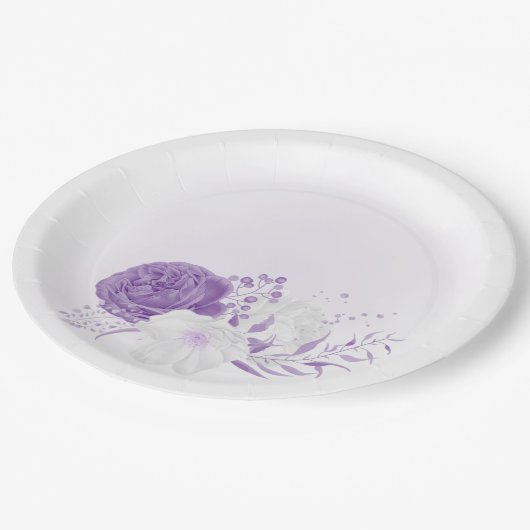 romantische witte en paarse bruiloft papieren bordje (Gekanteld)