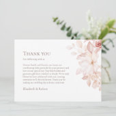 Romantische witte en roze rozen bruiloft bedankkaart (Staand voorkant)