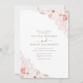 Romantische witte en roze rozen bruiloft uitnodigi kaart (Voorkant)