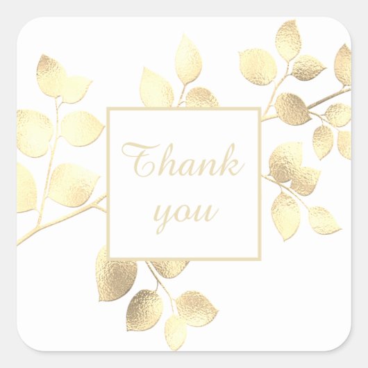 Romantische witte gouden bladeren vierkante sticke vierkante sticker (Voorkant)