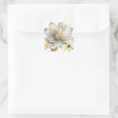Romantische witte gouden bloemen dank u vierkante sticker (Tas)