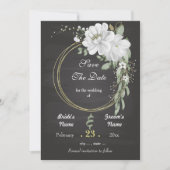 Romantische witte groenblauw, zwart save the date (Voorkant)