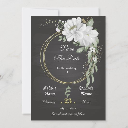 Romantische witte groenblauw, zwart save the date (Voorkant)
