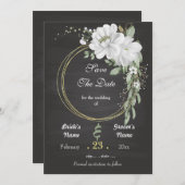 Romantische witte groenblauw, zwart save the date (Voorkant / Achterkant)