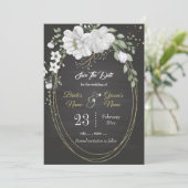 Romantische witte groene ovaal lijst zwart save the date (Staand voorkant)