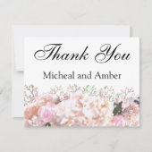 Romantische witte hoofdbrandkranen roze rozen bedankkaart (Voorkant)