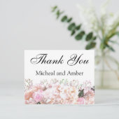Romantische witte hoofdbrandkranen roze rozen bedankkaart (Staand voorkant)