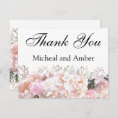 Romantische witte hoofdbrandkranen roze rozen bedankkaart (Voorkant / Achterkant)
