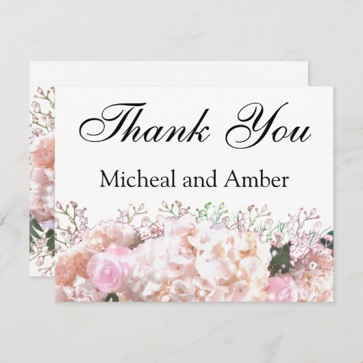 Romantische witte hoofdbrandkranen roze rozen bedankkaart (Voorkant / Achterkant)