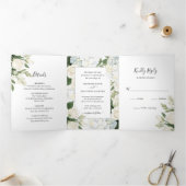 Romantische witte hortensia Roos Elegante bruiloft Drieluik Uitnodiging (Binnen)