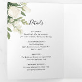 Romantische witte hortensia Roos Elegante bruiloft Drieluik Uitnodiging (Binnenzijde eerst)