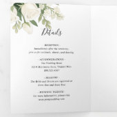 Romantische witte hortensia Roos Elegante bruiloft Drieluik Uitnodiging (Binnenzijde eerst)