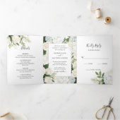 Romantische witte hortensia Roos Elegante bruiloft Drieluik Uitnodiging (Binnen)