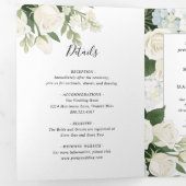 Romantische witte hortensia Roos Elegante bruiloft Drieluik Uitnodiging (Binnenzijde eerst)