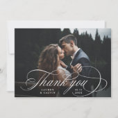 Romantische witte kalligrafie 2 foto bruiloft bedankkaart (Voorkant)