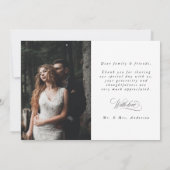 Romantische witte kalligrafie 2 foto bruiloft bedankkaart (Achterkant)