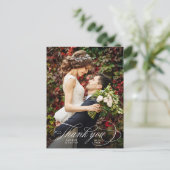 Romantische witte kalligrafie bruiloft foto Briefk Briefkaart (Staand voorkant)