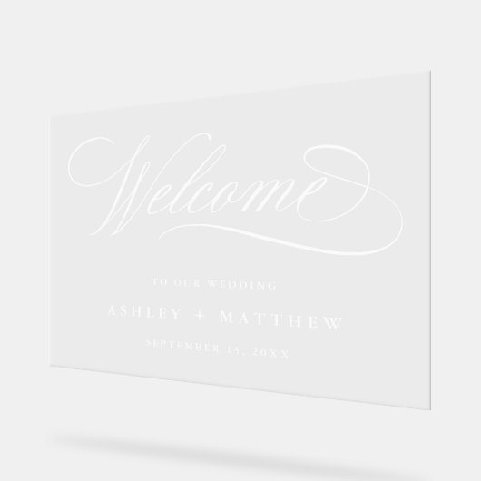 Romantische witte kalligrafie bruiloft welkom acryl bord (Hoek)