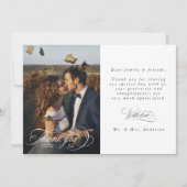 Romantische witte kalligrafie foto bruiloft bedankkaart (Voorkant)