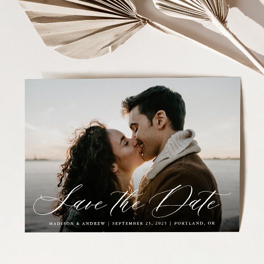 Romantische witte kalligrafie foto save the date