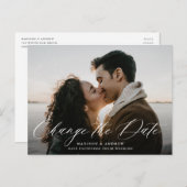 Romantische witte kalligrafie foto wijziging datum aankondigingskaart (Voorkant / Achterkant)