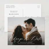 Romantische witte kalligrafie foto wijzigingsdatum aankondigingskaart (Voorkant / Achterkant)