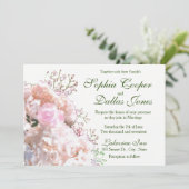 Romantische witte kant hydrangea roze rozen Huweli Kaart (Staand voorkant)