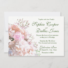 Romantische witte kant hydrangea roze rozen Huweli Kaart