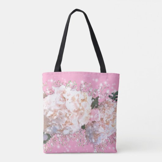 Romantische witte kant hydrangea roze rozen Tante Tote Bag (Achterkant)