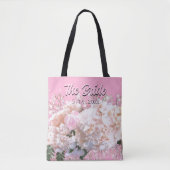 Romantische witte kant hydrangea's roze rozen Brui Tote Bag (Voorkant)