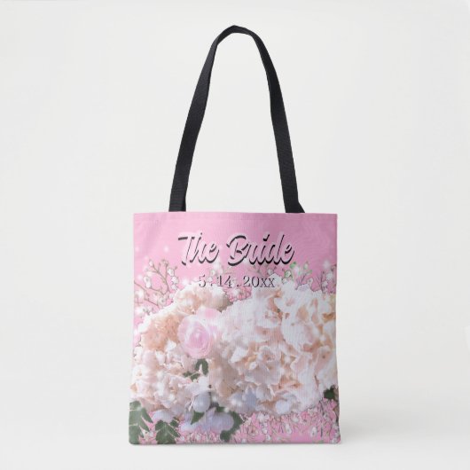 Romantische witte kant hydrangea's roze rozen Brui Tote Bag (Voorkant)