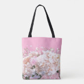 Romantische witte kant hydrangea's roze rozen Brui Tote Bag (Achterkant)