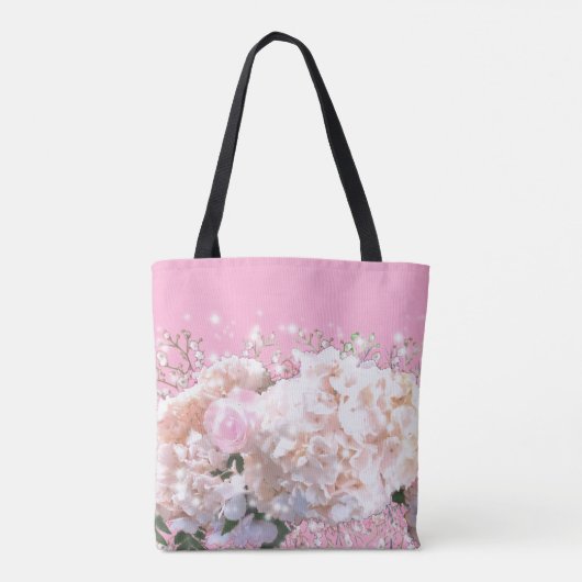 Romantische witte kant hydrangea's roze rozen Brui Tote Bag (Achterkant)
