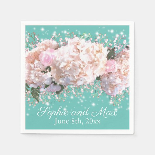 Romantische witte kant hydrangea's roze rozen servet (Voorkant)