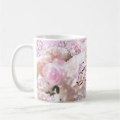 Romantische witte kranen (hydrangeas roze rozen) B Koffiemok (Links)