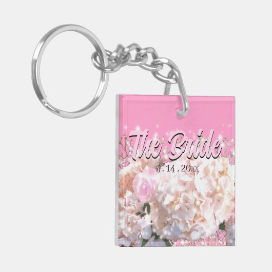 Romantische witte kranen (hydrangeas roze rozen) B Sleutelhanger (Voorkant Links)