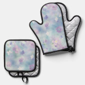 Romantische  witte lavendelbloemen ovenwant & pannenlap set (Voorkant / Achterkant)