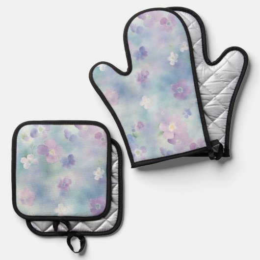 Romantische  witte lavendelbloemen ovenwant & pannenlap set (Voorkant / Achterkant)