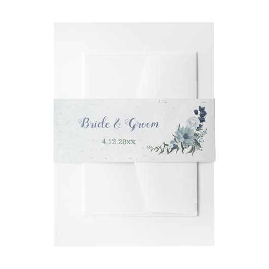 Romantische witte marine & stoffige blauwe bloemen uitnodigingen wikkel (Voorkant Voorbeeld)