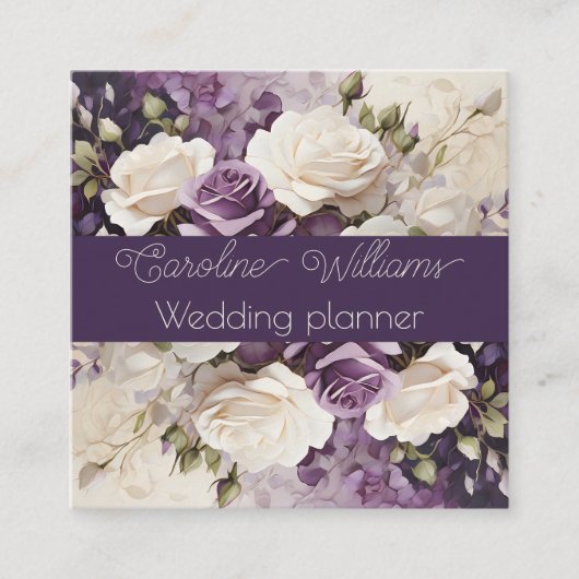 Romantische witte Paarse Rozen weddingplanner Vierkante Visitekaartje (Voorkant)