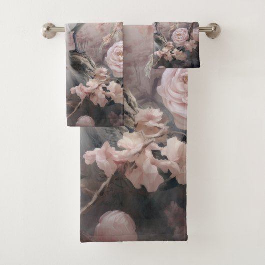 Romantische witte pauw en blos roze bloemen bad handdoek (Insitu)
