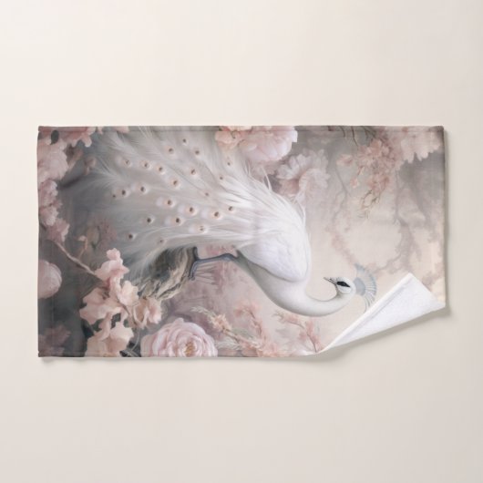 Romantische witte pauw en blos roze bloemen bad handdoek (Handdoek)