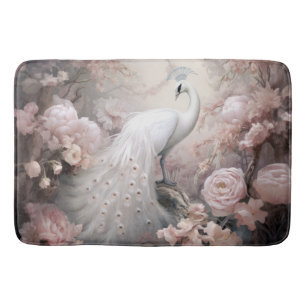 Romantische witte pauw en blos roze bloemen badmat