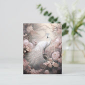 Romantische witte pauw en blos roze bloemen briefkaart (Staand voorkant)
